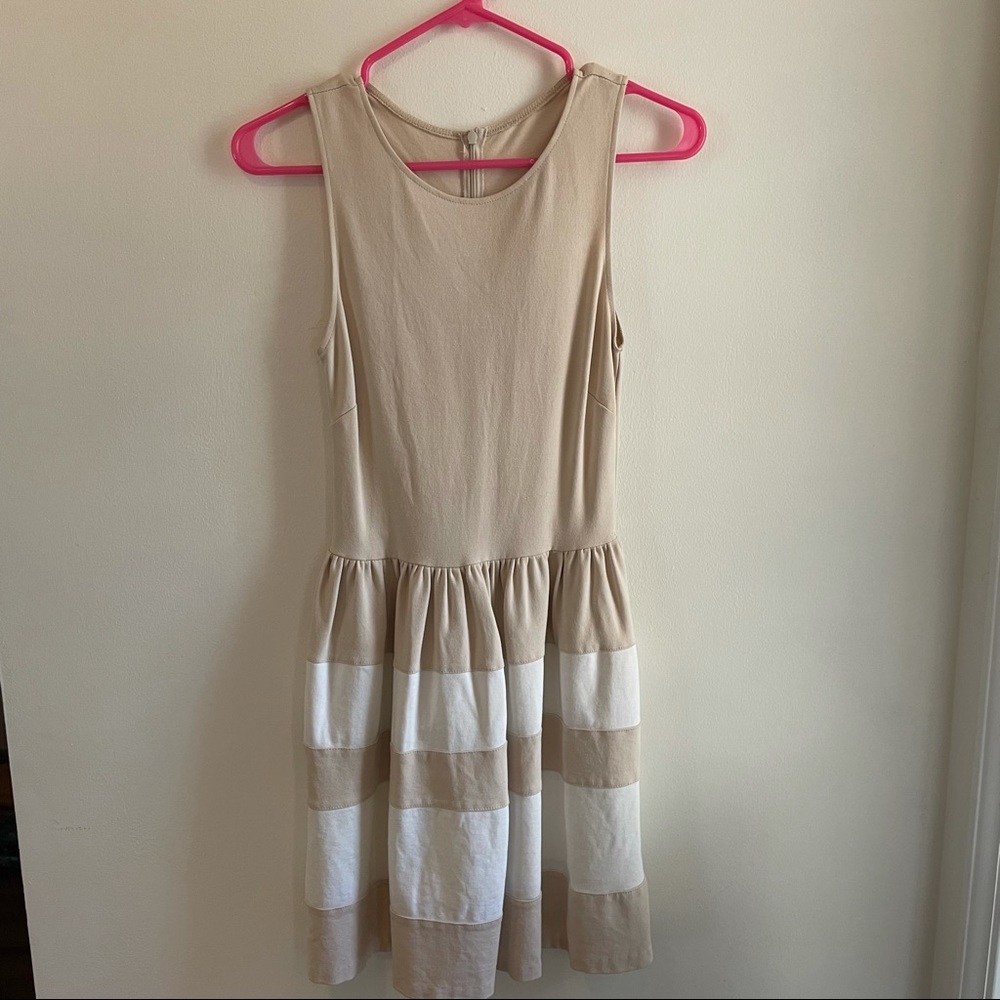 Small AQUA Tan and White Stripe Dress